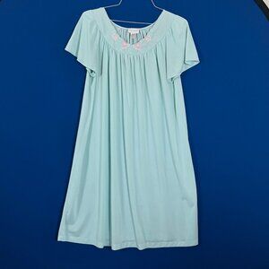 Shadowline‎ Womens Night Gown Knee Length Green Floral Nylon Medium Pastel